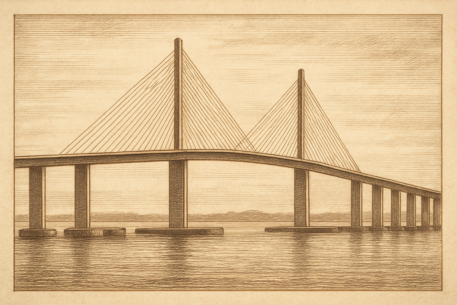 6th Circuit, Florida - the Sunshine Skyway Bridge cables rising over lower Tampa Bay in Pinellas County