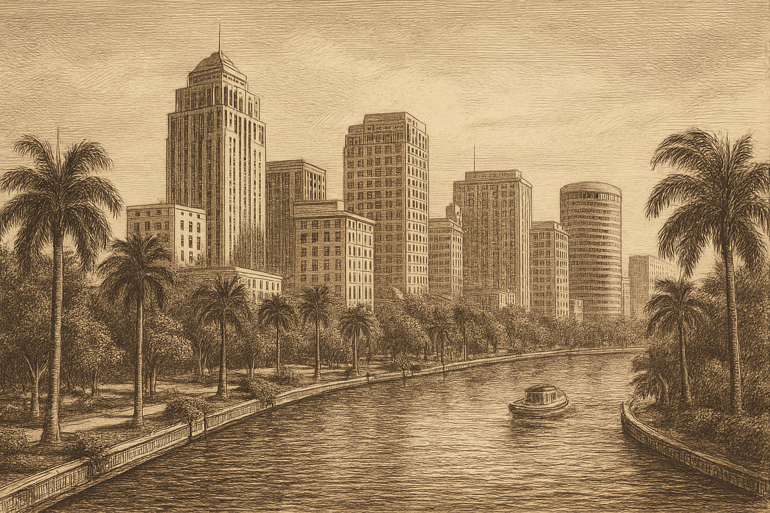 Fort Lauderdale, Florida - the Las Olas waterway and downtown Fort Lauderdale