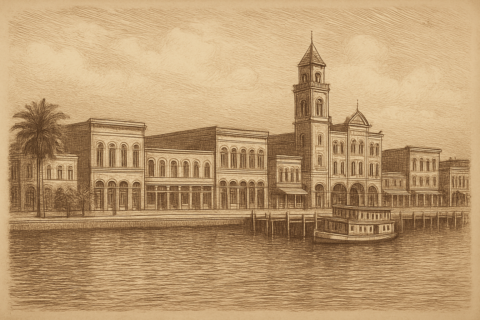 Fort Myers, Florida - the historic downtown Fort Myers riverfront on the Caloosahatchee