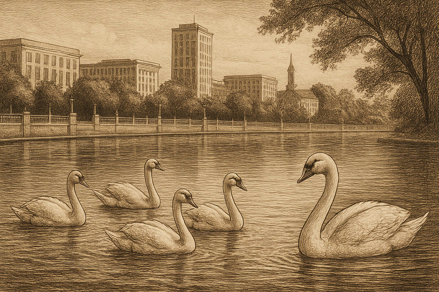 Lakeland, Florida - the swans of Lake Mirror in downtown Lakeland