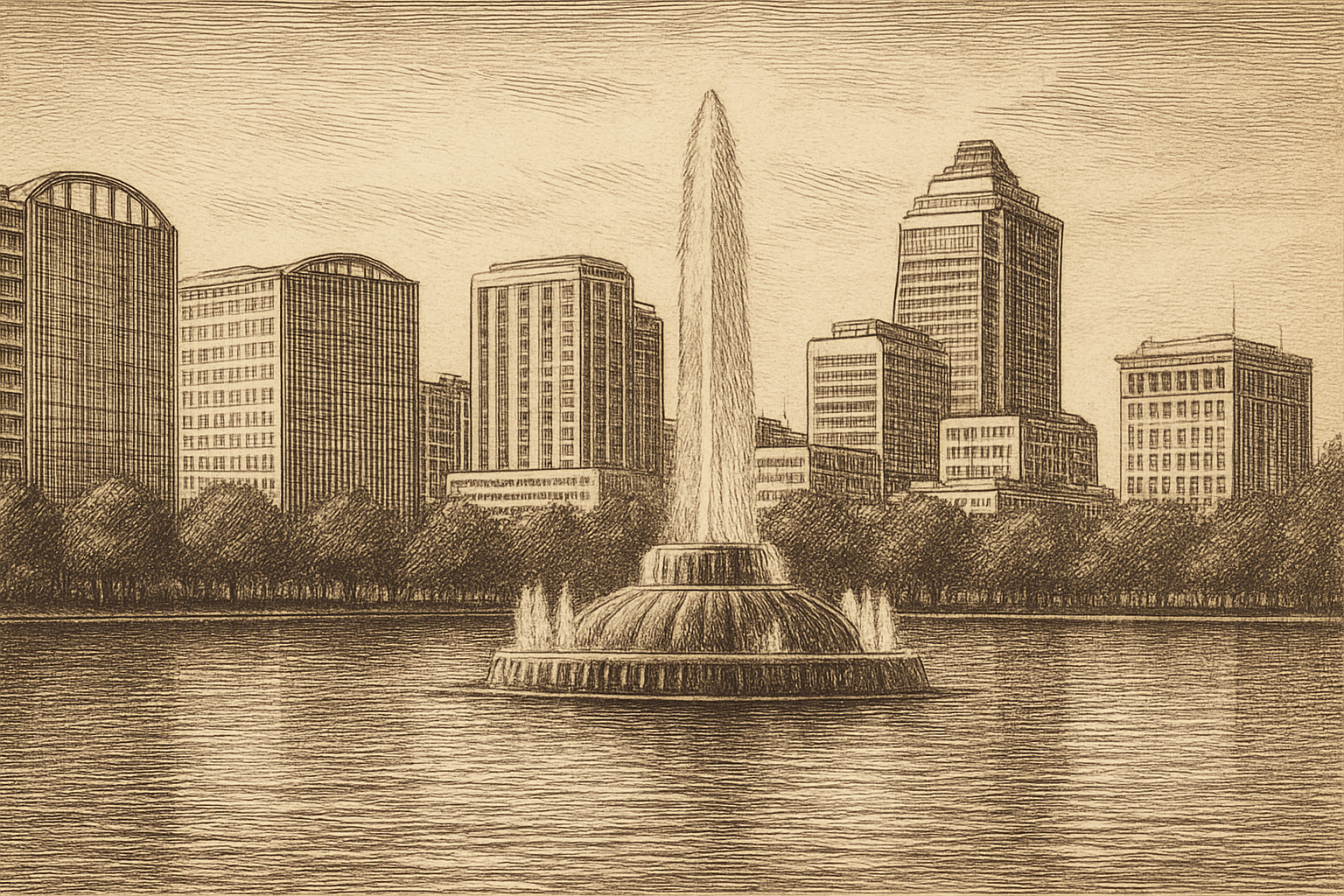 Orlando, Florida - the Lake Eola fountain and downtown Orlando skyline